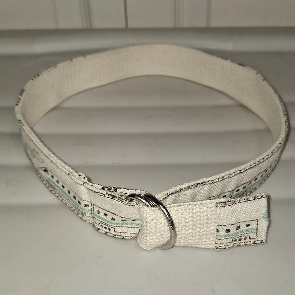 Vintage Night Owl Baby cloth canvas belt - monorail print - XS